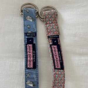 Pair: Kids Vineyard Vines Nautical and Whale Pattern Belts Sz L